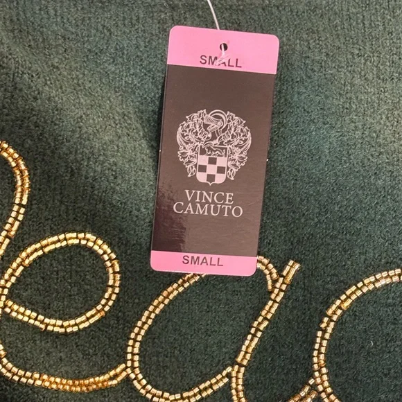 Vince Camuto Forest Green Sweater with Gold Peace Motif - Picture 5 of 8